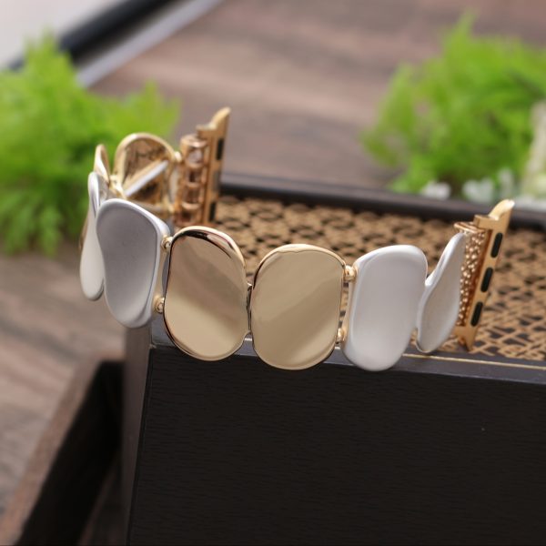 Elegant Golden-Tone Stretch Bracelet Band for Apple Watch Series (38mm-49mm) - Fashionable Two-Tone Metal 's Wristband with Heart Accents, Compatible with iWatch Ultra 2, SE, and More, Wearable Technology | Luxury Watch Strap | Decorative Elets, Apple Watch Accessories - Image 8