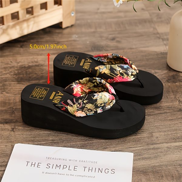 Elegant Bohemian Floral Women'S Flip Flops with Open Toe, Breathable Fabric Strap, Cushioned EVA Sole, Black and White Summer Beach Sandals for Vacation - Image 6