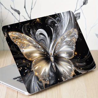 2pcs Butterfly Laptop Art Decal Protective Case, Universal Netbook Light Beige Sticker Non-Duplicate Use Field Notebook Computer Light Beige Sticker Decals Waterproof and Scratch Resistant - Waterproof, Anti-scratch, Suitable for Laptops, Cars, Helmets, Motorcycles, Refrigerator Decorations