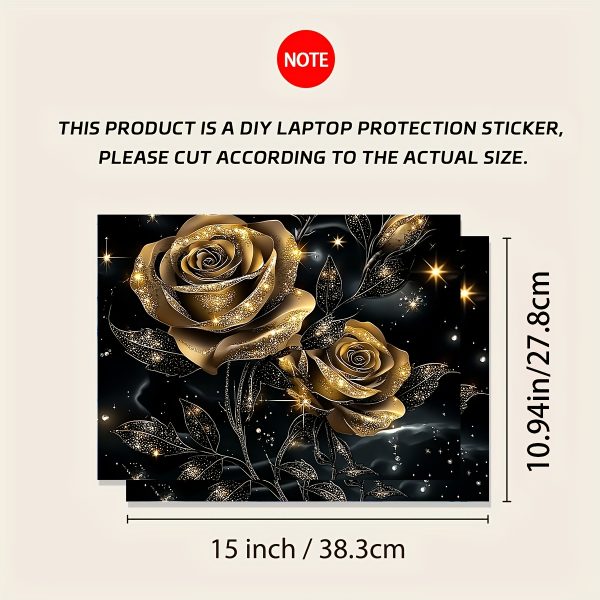 Set of 2 Golden Rose Scenic Pattern Stickers for Computers And Cars: Waterproof And Scratch-Resistant, Suitable for All Laptops. Ideal for Decorating Laptops, Cars, Helmets, Motorcycles, And Refrigerators. - Image 2