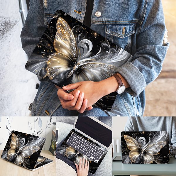 2pcs Butterfly Laptop Art Decal Protective Case, Universal Netbook Light Beige Sticker Non-Duplicate Use Field Notebook Computer Light Beige Sticker Decals Waterproof and Scratch Resistant - Waterproof, Anti-scratch, Suitable for Laptops, Cars, Helmets, Motorcycles, Refrigerator Decorations - Image 5