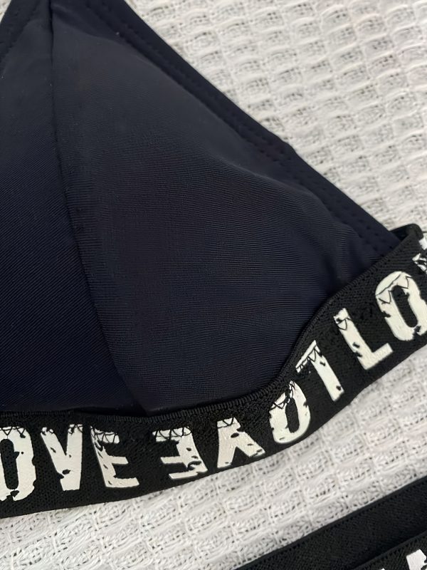 Women'S Two-Piece Letter Bandage Swimsuit Set - High Stretch V-Neck Bikini with "LOVE" Waistband & Lace-Up Bottoms, Sexy Black Swimwear for Women, Beachwear|Vneck Swimsuit|Stretchy Fabric - Image 5