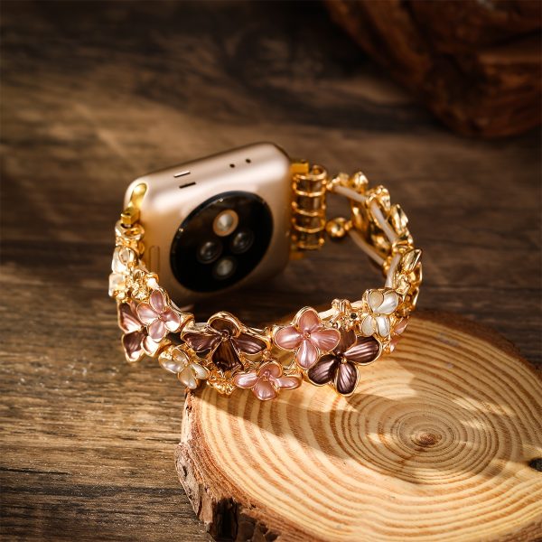 Elegant Brown & Golden Floral Zinc Alloy Watch Band with Deployant Clasp - Compatible with for apple Watch 38mm-49mm, Sizes 1-10, Ideal for Women'S Fashion, Perfect for Mother'S Day, Parties, And Festive Gifts, Gift for Women | Elegant Watch Accessory | Zinc Alloy Bracele - Image 9