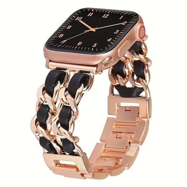 BIIFAKOO Compatible i Watch Strap for 38mm 40mm 41mm 42mm 44mm 45mm 49mm Metal Strap Leather Cover Golden Chain Cowboy Style Replacement for iWatch Series 9 8 7 6 5 4 3 2 1 SE - Image 5