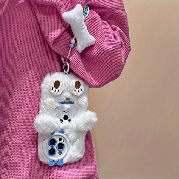 Cartoon White Dog Fluffy Mobile Phone Case with Bracelet Suitable for iPhone 16 Pro Max Autumn and Winter Plush Mobile Phone Case - Image 2
