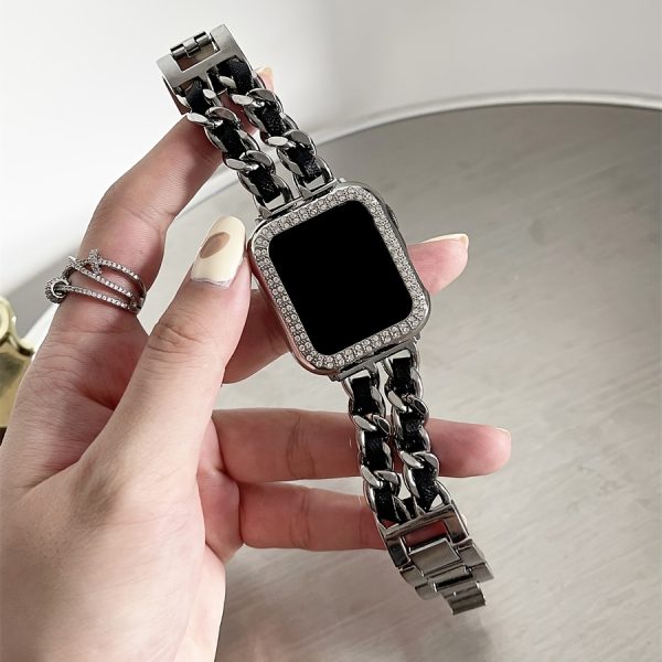 BIIFAKOO-Little Flavor Apple Watch Strap is suitable for iwatch10 9 8 7 6 5 4 3 2 1 SE Advanced Metal Chain with Two Rows of Protective Case compatible with 45mm 44mm 42mm 41mm 40mm 38mm - Image 11