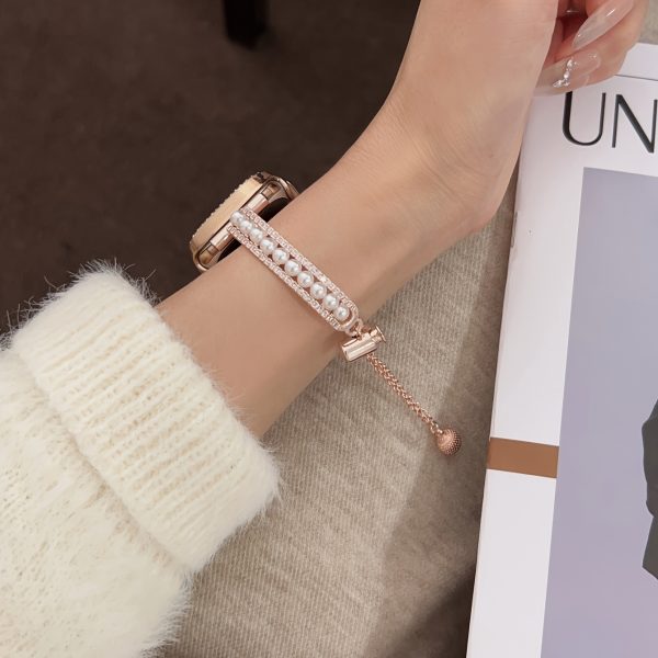 1pc Elegant Double-Row Diamond & Pearl for apple Watch Band - Luxurious Alloy Strap for Women, Compatible with 38mm to 49mm for apple Watches, Fashionable Smart Wristband (Excluding Watch), for Apple Watch Accessories | Diamond Accented Watchband | Durable Watchband, for Apple Watch Bands - Image 9