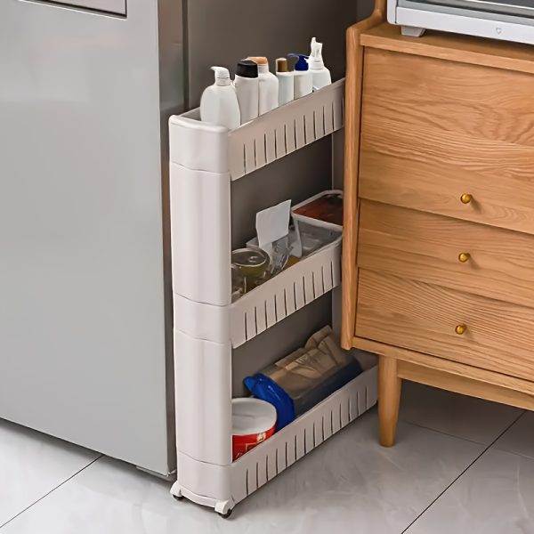 3-Tier Ultra-Narrow Refrigerator Edge Gap Organizer - Freestanding Cart for Bathroom and Living Room Storage - Suitable for Hotel Home Kitchen Bathroom Living Room Scenarios - Image 4