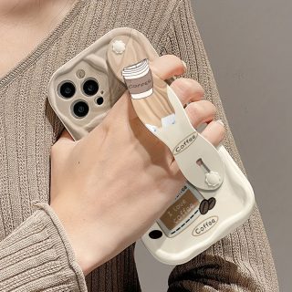 [Anti-Fall] Mobile Phone Case | Soft Gel Anti-Fall Cream Ribbon Style Coffee Cup Print | Suitable for Apple Series 11/12/13/14/15/16promax Samsung Series A05/A15/A25/A35/A55/S23/S24Ultra