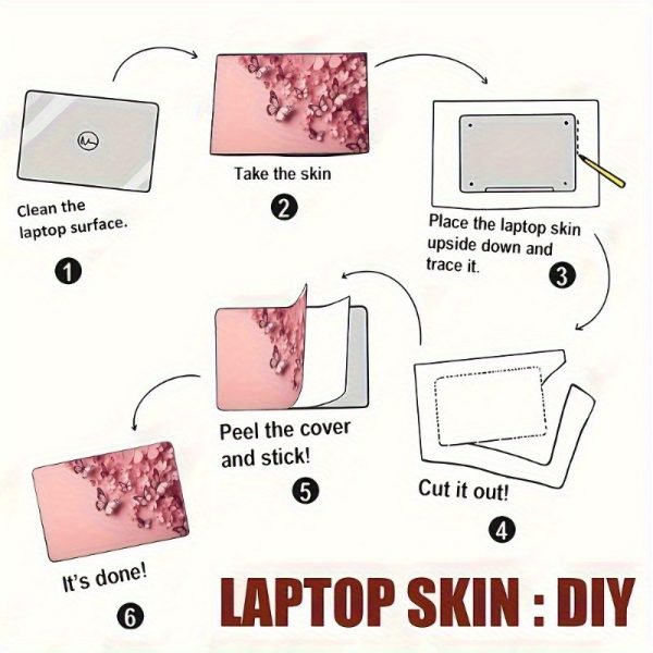 Roller packaging 3pcs, 1pc spare, no need to worry about sticking issues, suitable for laptops - pink butterfly and flower design ultra-thin, sturdy, fashionable protection - bubble-free, durable cover, suitable for ultrabooks and notebooks - Image 10