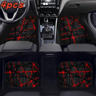 4pcs Universal Car Floor Mat Set, 3D Red and Black Design, Polyester Fiber, Anti-Slip, Absorbent, Easy to Clean, Fits All Driving Positions