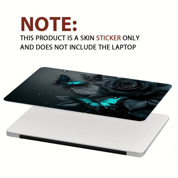 2pcs Butterfly Rose Laptop Skin Decal Sticker, Waterproof and Scratch-Resistant Vinyl Protective Cover for Notebooks, Semi-Matte Finish, Self-Adhesive, Single Use, Notebook Decoration | Floral Notebook Design | Durable Notebook Cover - Image 6