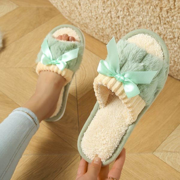 1 Pair Women'S Elegant Bowknot Plush Slippers - Soft Flannel Upper & Lightweight Cushioned Sole, Non-Slip Winter House Shoes with Contrast Color Design, All-Season Cozy Indoor/Outdoor Comfort, Perfect Gift for Home & Casual Wear, Winter Footwear, Bowknot Design, Soft Fabric Insole - Image 12