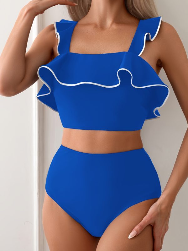 Women's Ruffled Two-Piece Tankini Swimsuit Set, High-Waisted Bottom, Royal Trim - Image 10