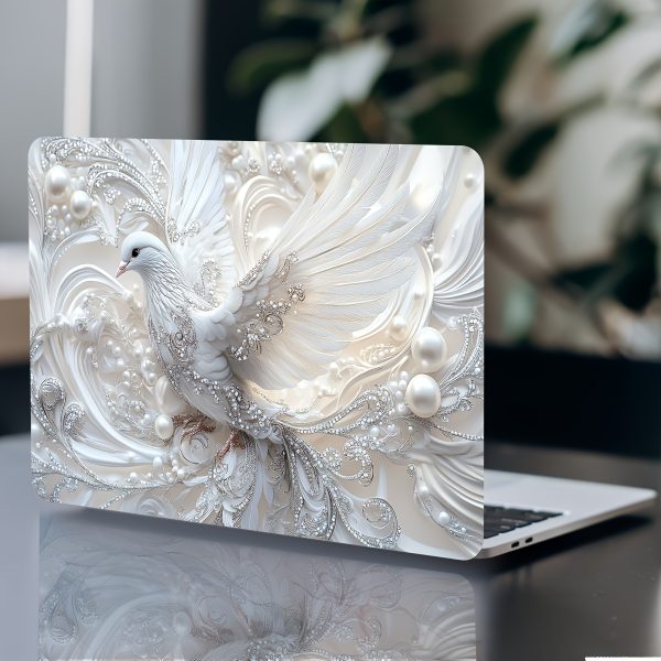 2pcs Vinyl Sticker Set: Beautiful White Dove with Swirls and Pearls on Semi-Matte Finish, Self-Adhesive, Single Use, Perfect for Laptops, Cars, Helmets, Motorcycles, and Refrigerators - Image 7