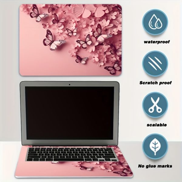 2pcs 3D Pink Butterfly Vinyl Laptop Sleeve Stickers - Waterproof, Scratch-Resistant PVC, Easy Apply & Remove, No Marks, Fits 33.02-38.1cm Laptops, Decorative Floral Design, Perfect Digital Gift - Image 9