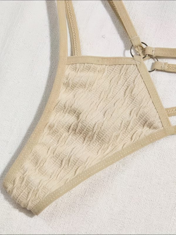 Women'S Comfortable, Lightweight, Solid Beige Bra Set with Rhinestone Accents - No Padding, Perfect for Everyday Wear, Everyday Bra Set|Minimalist Bra Design|Comfortable Bra - Image 9
