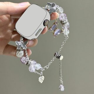 Elegant Beaded Chain Bracelet Charm for Apple Watch Ultra SE Series 10-1, 38mm-49mm, Adjustable Jewelry Strap with Butterfly & Flower Accents, Ideal for Valentine'S Day or Birthday Gift ( only Bracelet