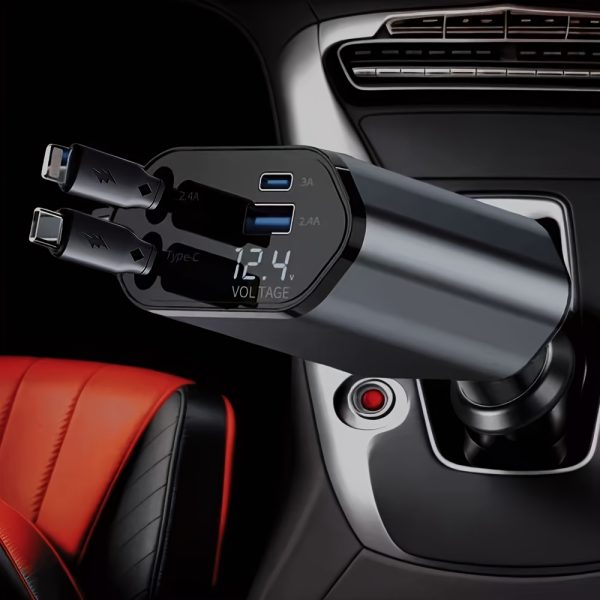 4-in-1 Fast Car Charger, with Retractable 66W Max66W, Adjustable 180° Plug, Includes 79.25cm Extendable Cable, USB & Type-C Ports, PD & QC3.0, Compatible with iPhone 16/15/14/13/12/11 & Android Devices, Ideal for Car Cup Holder, Quick Charge Car Charger by SAN.COMO - Image 3
