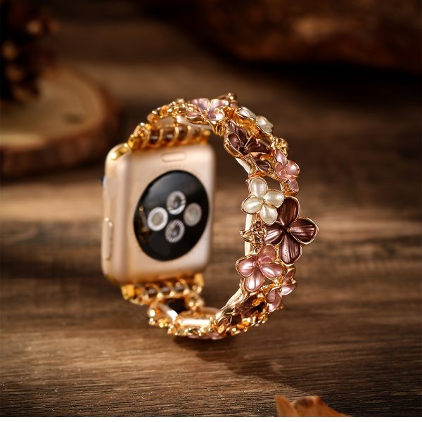 Elegant Brown & Golden Floral Zinc Alloy Watch Band with Deployant Clasp - Compatible with for apple Watch 38mm-49mm, Sizes 1-10, Ideal for Women'S Fashion, Perfect for Mother'S Day, Parties, And Festive Gifts, Gift for Women | Elegant Watch Accessory | Zinc Alloy Bracele - Image 8