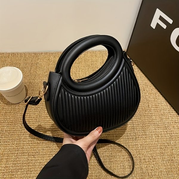 Chic Black Embossed Striped Ladies' HandbagSummer Versatile Crossbody Pleated Bag with Trendy PersonalityElegant, Stylish & Niche-Designed Handheld/ Handbag for Women's CommutingAvailable in 3 Colors - Image 6