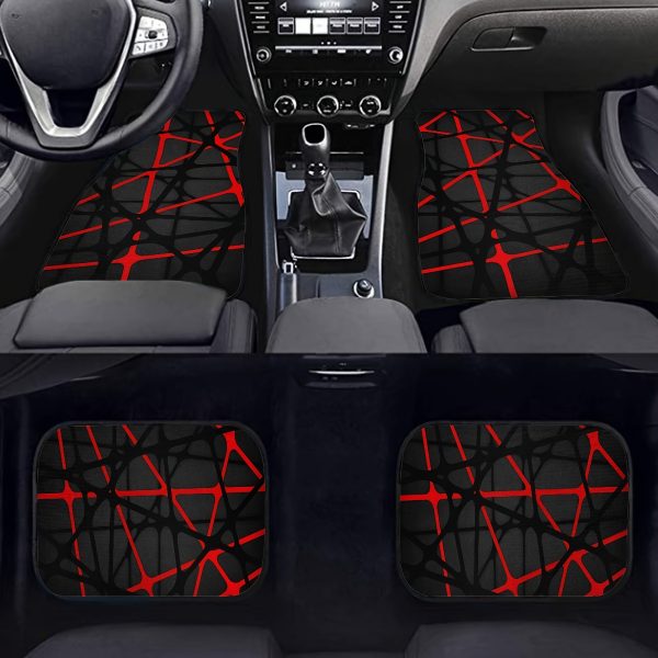 4pcs Universal Car Floor Mat Set, 3D Red and Black Design, Polyester Fiber, Anti-Slip, Absorbent, Easy to Clean, Fits All Driving Positions - Image 8