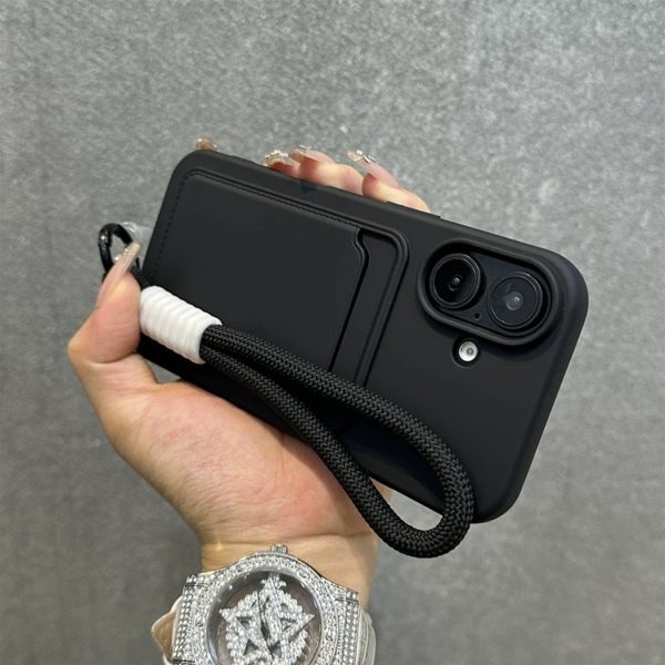 Simple Solid Color Card Holder Phone Case for Iphone 16 Pro Max, 15, 14, 13, 12, 11, Xs, XR, 8, 7 Plus with Wrist Strap for Drop Protection. - Image 3