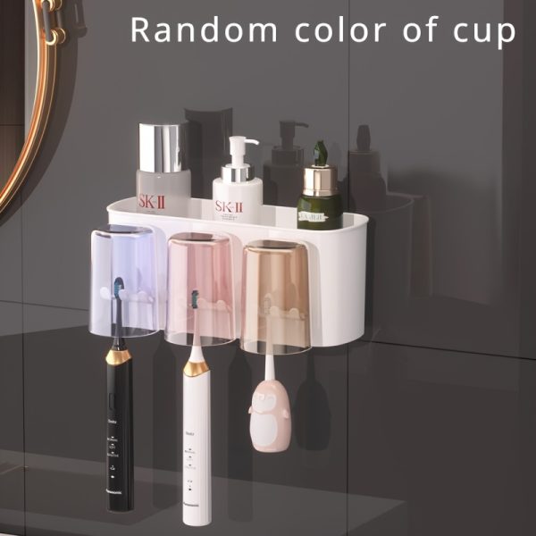 Space-Saving Multi-Cup Wall-Mounted Toothbrush & Mouthwash Holder - Durable Plastic Bathroom Organizer with Ample Storage - Image 7