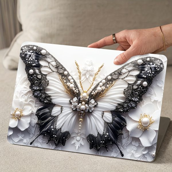 2pcs Butterfly Floral Laptop Light Beige Decals - Elegant Pearl & Crystal Design, Waterproof & Scratch-Resistant Vinyl Stickers for Notebooks, Semi-Matte Finish, Laptop Stickers - Image 9