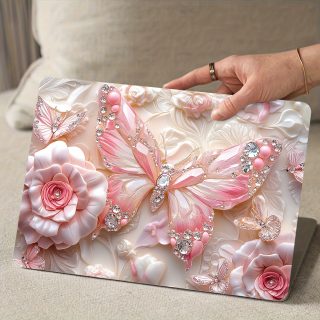 2pcs Patterned Laptop Art Butterfly and Flower Decal Protective Case, Universal Netbook Light Beige Stickers Non-Reusable Laptop Skins Waterproof and Scratch Resistant - Water-resistant, Anti-scratch, Suitable for Laptops, Cars