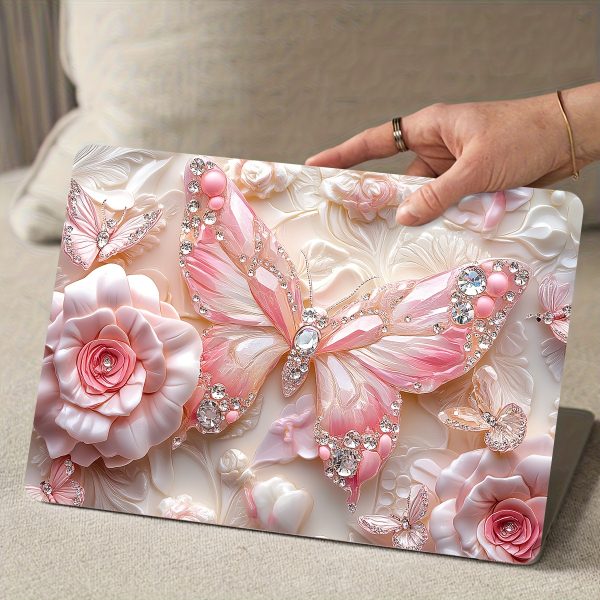 2pcs Patterned Laptop Art Butterfly and Flower Decal Protective Case, Universal Netbook Light Beige Stickers Non-Reusable Laptop Skins Waterproof and Scratch Resistant - Water-resistant, Anti-scratch, Suitable for Laptops, Cars
