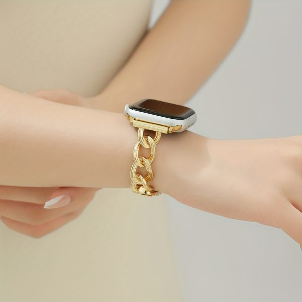 Adjustable Stainless Steel Chain Link Bracelet for Apple Watch Series 10/9/8/7/6/5/4/3/2/1 Ultra/SE - Includes SE and Ultra Models, Quick Release Buckle, Comfortable Fit, Denim Chain Design, Irregular for iwatch Bracelet Strap, for Apple Watch Accessories - Image 3