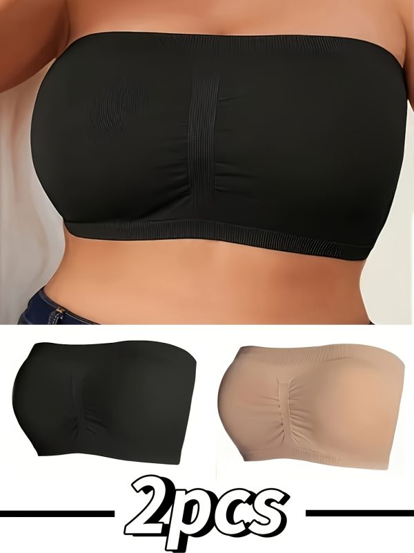 2pcs Strapless Seamless Tube Top – Breathable, Solid Color, Comfortable & Versatile, Sexy Non-Slip Ruched Bra for Women, Essential for Any Wardrobe - Image 3