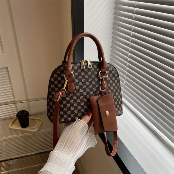 Women's Synthetic Leather Shell Crossbody Bag - Adjustable Shoulder Strap, Zipper Closure & Golden-Tone Hardware, Khaki/Tan/Black, Versatile for Casual & Formal Occasions, Crossbody Purse - Image 10