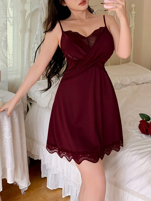 Women's Elegant Lace Trim Spaghetti Strap Nightgown - Soft Breathable Fabric, Machine Washable, All-Season Comfort Sleepwear & Lounge Dress for Women, Spaghetti Suspender Dress - Image 5