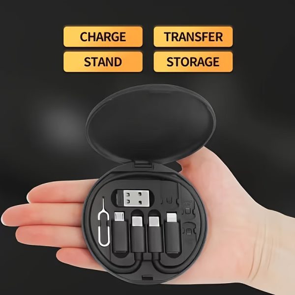 [60W Fast Charging Data Cable] 5-in-1 Mini Data Cable Storage Box, Including 60W Fast Charging USB Cable Set, Silicone Type-C Adapter and Card Slot, Suitable for iPhone 15/15 Pro Max/14 Pro Max/13/12/11, etc., Can be Used for Data Transmission, Storage Card, Tray Pop-up Screw - with Mobile Phone Holder - Image 11