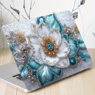 A Set of Two Floral Laptop Art Decals, Universal Skin Stickers for Netbooks That Are Non-Reusable. These Waterproof And Scratch-Resistant Laptop Skin Stickers Are Suitable for Laptops, Cars, Helmets, Motorcycles, And Refrigerator Decorations.