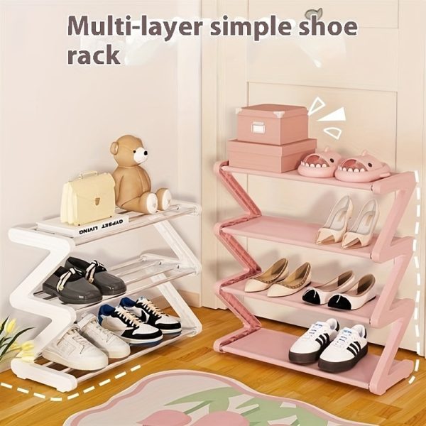 4-Tier Z-Shaped Shoe Rack, Durable Plastic Freestanding Storage Organizer, Curved Design, Easy-to-Assemble Floor-Standing Shelf, Suitable for Living Room or Dormitory, No Tools Required, Stackable and Space-Saving, Shoes Storage Box, Standing Shel, Standing Shelf - Image 2