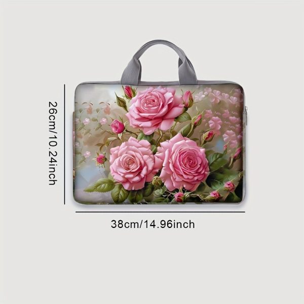 Floral Print Soft Laptop Sleeve - Durable Polyester, Zip Closure, Fits 14-Inch Notebooks & Tablets, Ideal for Office/College/Daily Commute - Image 2