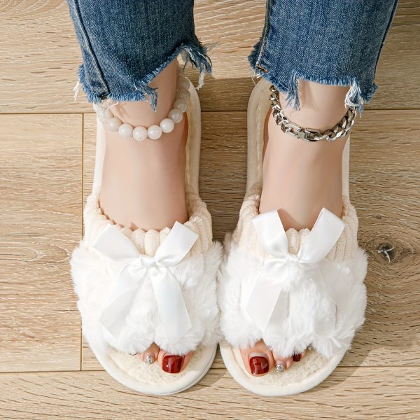 Elegant Bowknot Slide Sandals - Soft Plush Fabric, Non-Slip EVA Sole, Breathable & Odor-Resistant, Lightweight Comfort for Indoor/Outdoor Wear, Two-Wear Design for Couples - Image 23