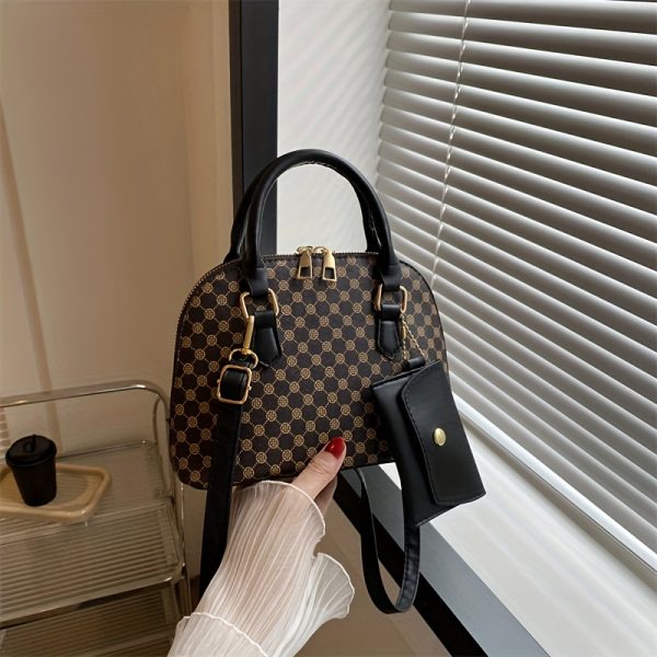 Women's Synthetic Leather Shell Crossbody Bag - Adjustable Shoulder Strap, Zipper Closure & Golden-Tone Hardware, Khaki/Tan/Black, Versatile for Casual & Formal Occasions, Crossbody Purse - Image 6