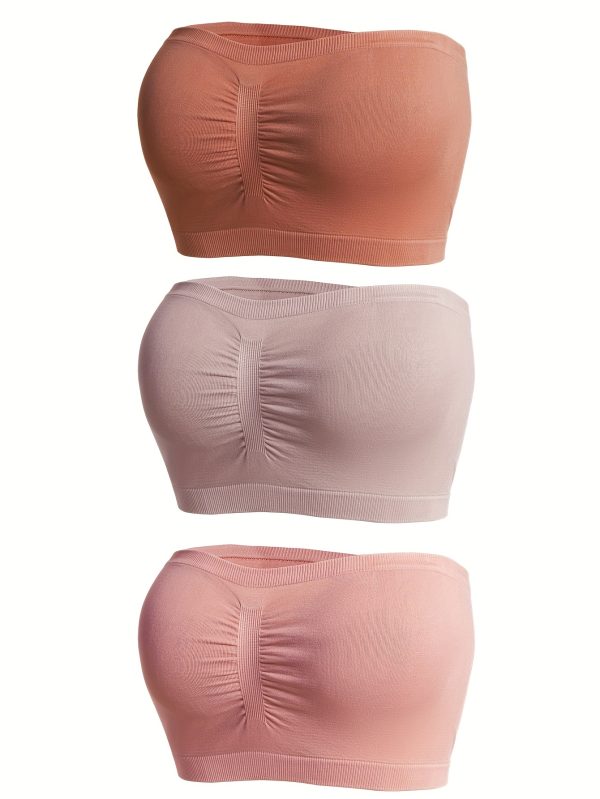 3pcs Strapless Bandeau Bras, Comfy & Soft Solid Stretch Bra, Women's Lingerie & Underwear - Image 4