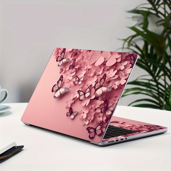 2pcs 3D Pink Butterfly Vinyl Laptop Sleeve Stickers - Waterproof, Scratch-Resistant PVC, Easy Apply & Remove, No Marks, Fits 33.02-38.1cm Laptops, Decorative Floral Design, Perfect Digital Gift - Image 6