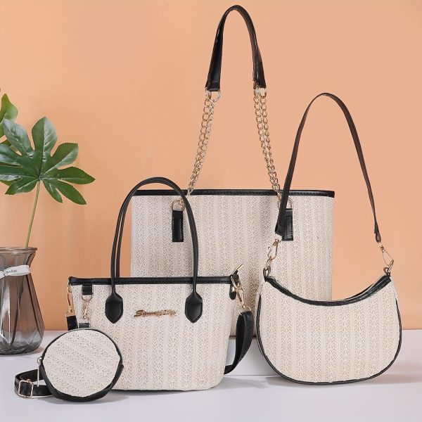 New Fashion Tote Bag for Women, Mother and Daughter Multi-Piece Set, Simple Popular Ladies' Shoulder Bag, Versatile Handbag, Woven Straw Lady's Tote - Image 9