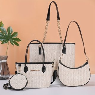 New Fashion Tote Bag for Women, Mother and Daughter Multi-Piece Set, Simple Popular Ladies' Shoulder Bag, Versatile Handbag, Woven Straw Lady's Tote