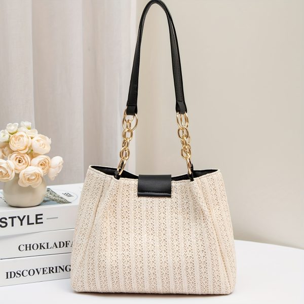 Women'S 2025 New Year Handwoven Straw Tote Bag - Black Accents, Honeycomb Pattern, Adjustable Shoulder Strap, Kiss Lock Closure, Machine Washable, Beach & Casual Style, Casual Tote Bag|Honeycomb Pattern Bag|Durable Handle Bag - Image 8