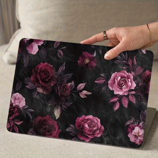 2pcs Elegant Purple Rose Vinyl Laptop Skins - Waterproof, Scratch-Resistant, DIY Art Protection for Laptops & Cars, Self-Adhesive, Semi-Matte Finish, Unique Floral Design, Laptop Skin | Floral Pattern | Waterproof Skin, Laptop Decor