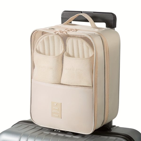 2-in-1 Travel Shoe Storage Bag - Large Capacity Hanging Organizer with Mesh Side Pockets, Space-Saving Design, Machine-Washable Polyester, Available in Multiple Colors, Shoe Storage Bo - Image 5