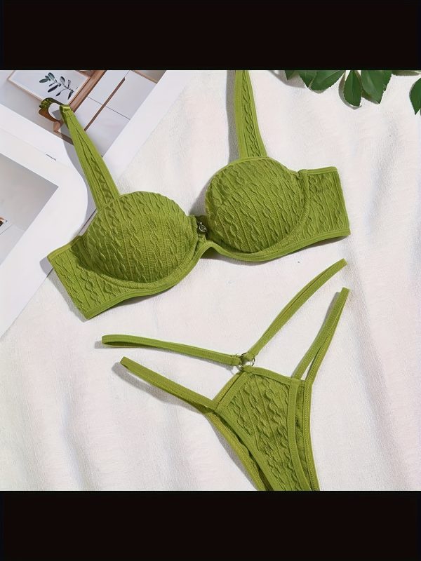 Women'S Comfortable, Lightweight, Solid Beige Bra Set with Rhinestone Accents - No Padding, Perfect for Everyday Wear, Everyday Bra Set|Minimalist Bra Design|Comfortable Bra - Image 8