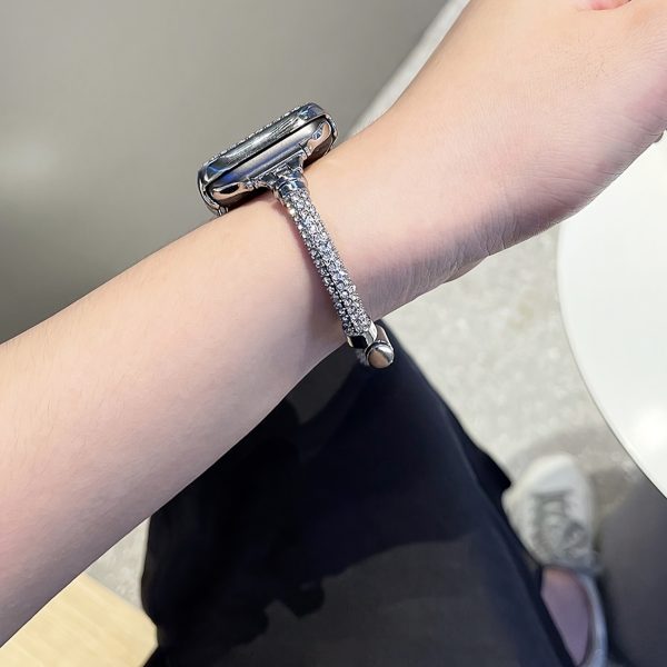 1pc Sparkling Crystal Apple Watch Band Compatible with 38mm-49mm & Ultra/Series 1-10, Alloy Metal Women's Fashion Bracelet - Luxury Gift for Her, Girlfriend, Friends, Apple Watch Bracelet, Smartband Accessory, Cylindrical Gemstone Design, Durable Clasp Feature - Image 6